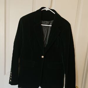 Elegant Dark Green Velvet Women's Blazer With Silver Buttons XL